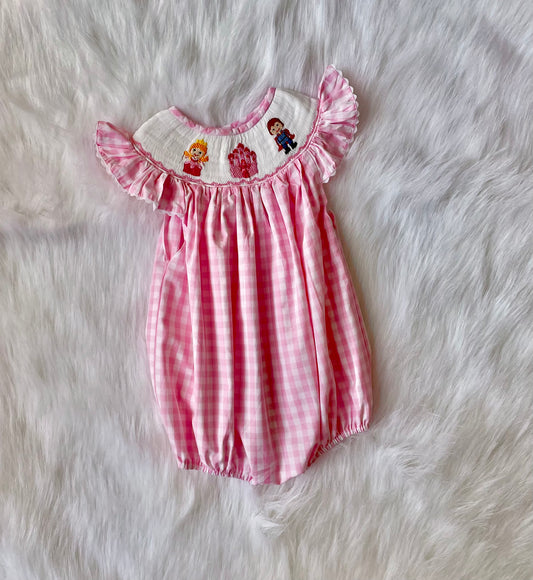 Smocked Sleeping Princess Bubble with Pink Check