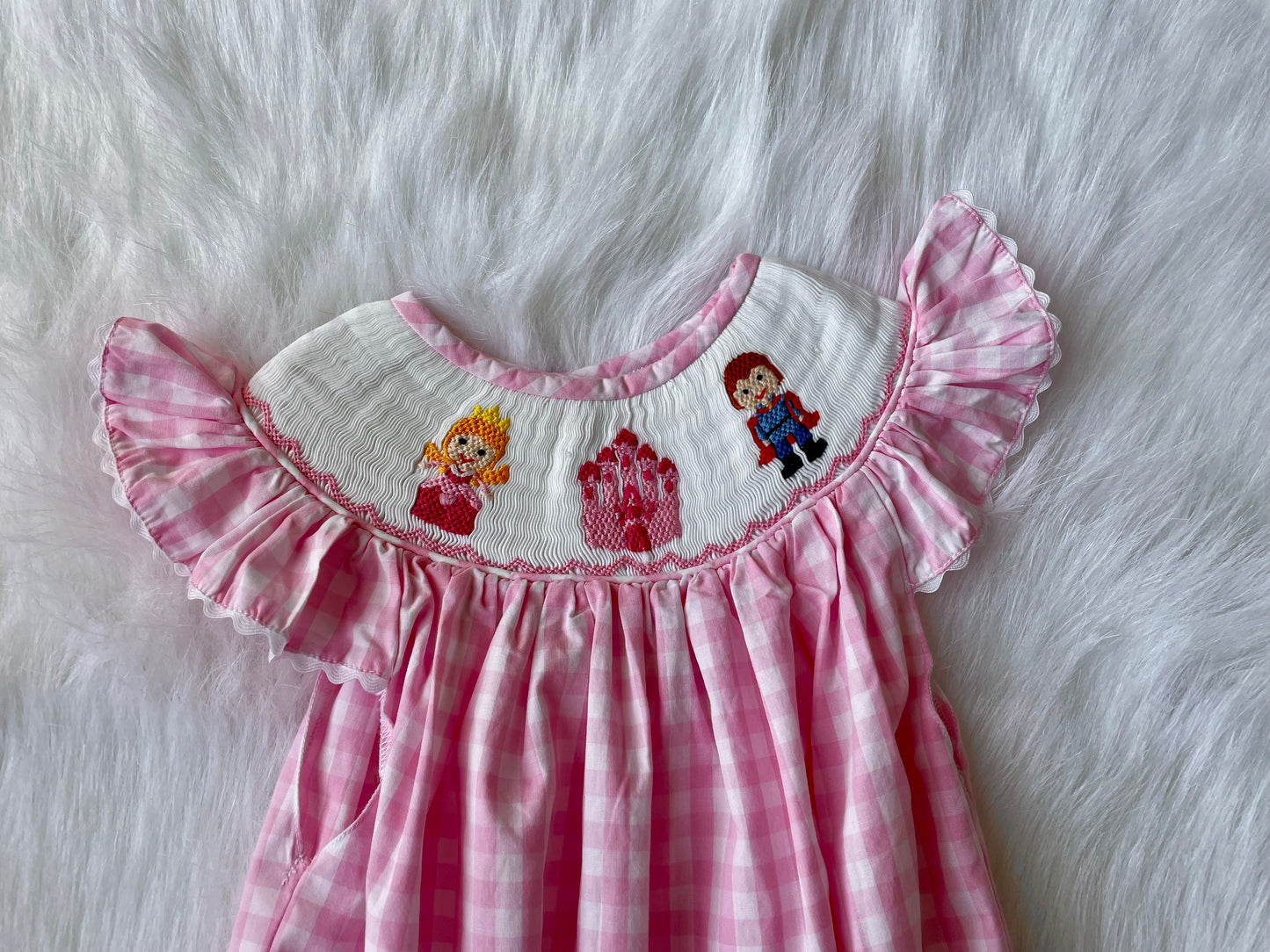 Smocked Sleeping Princess Bubble with Pink Check