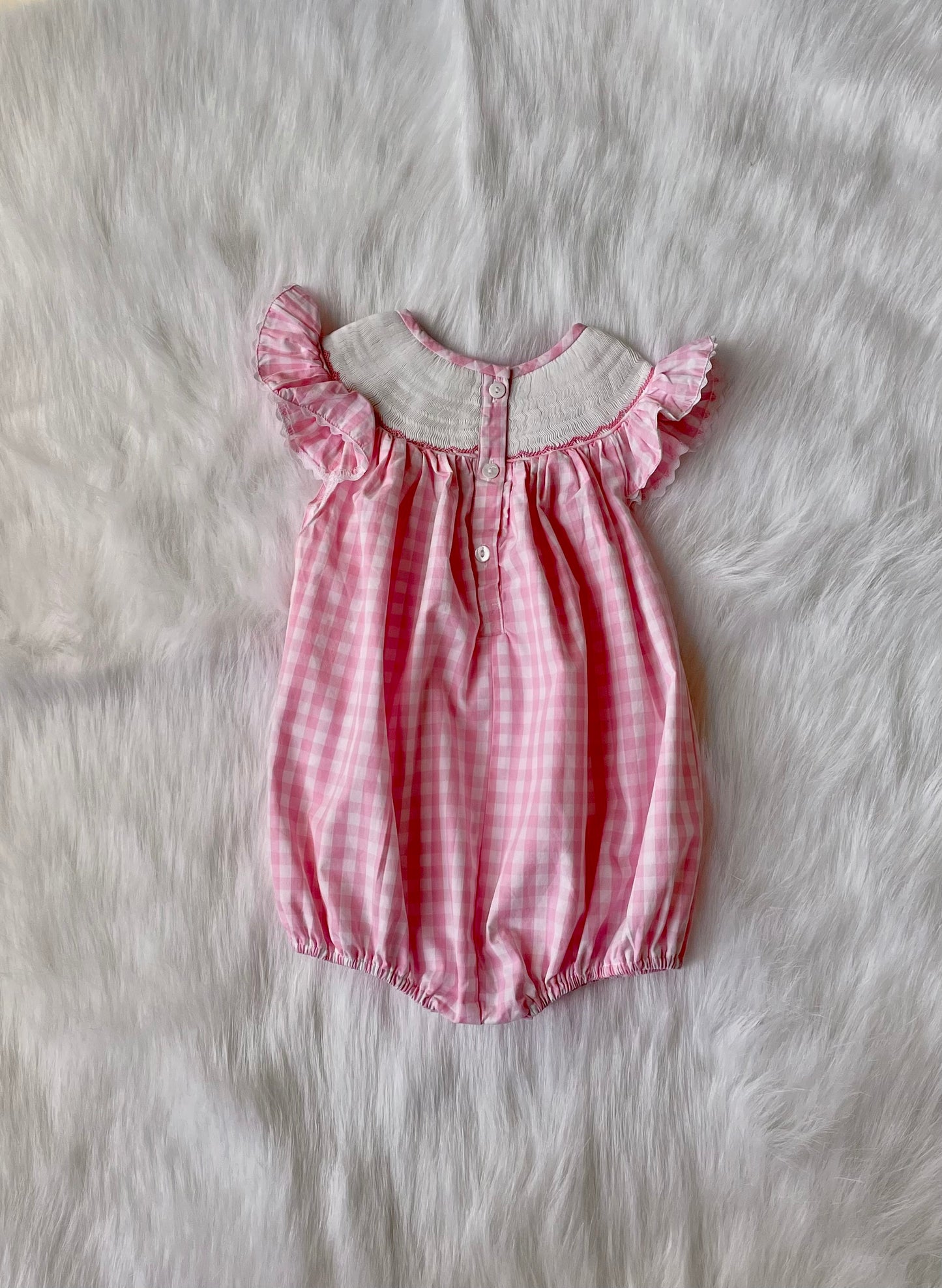 Smocked Sleeping Princess Bubble with Pink Check