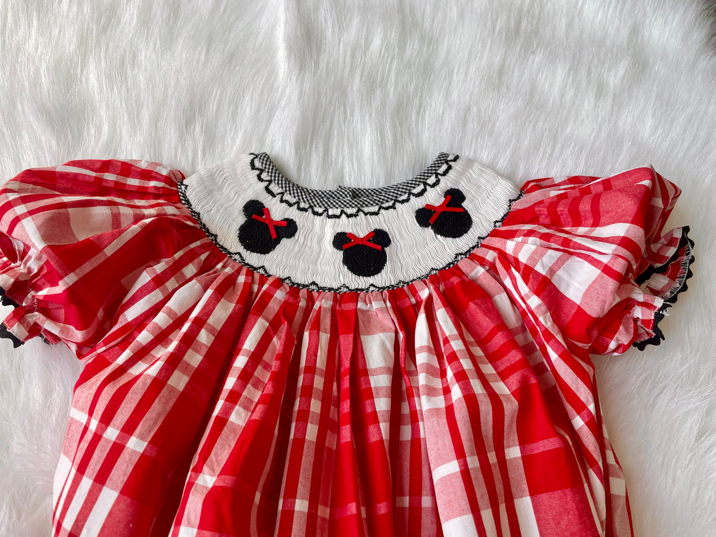 Smocked Mouse Dress with Red Check