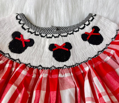 Smocked Mouse Dress with Red Check