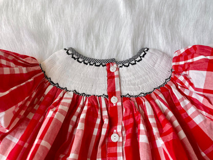 Smocked Mouse Dress with Red Check