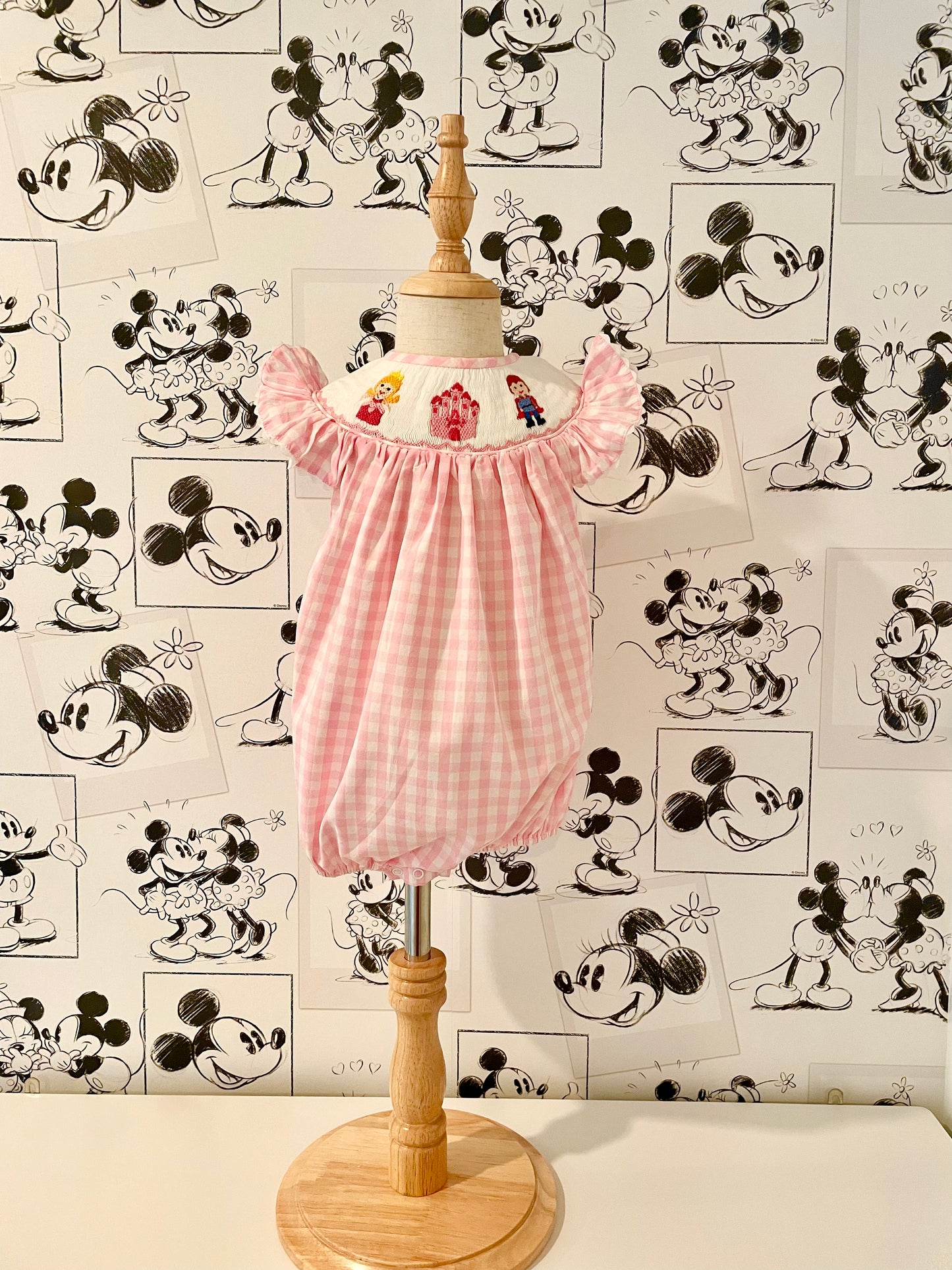 Smocked Sleeping Princess Bubble with Pink Check