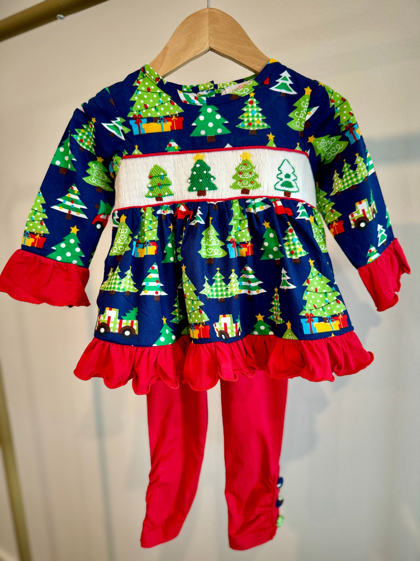 Christmas Tree Smocked Pants Set