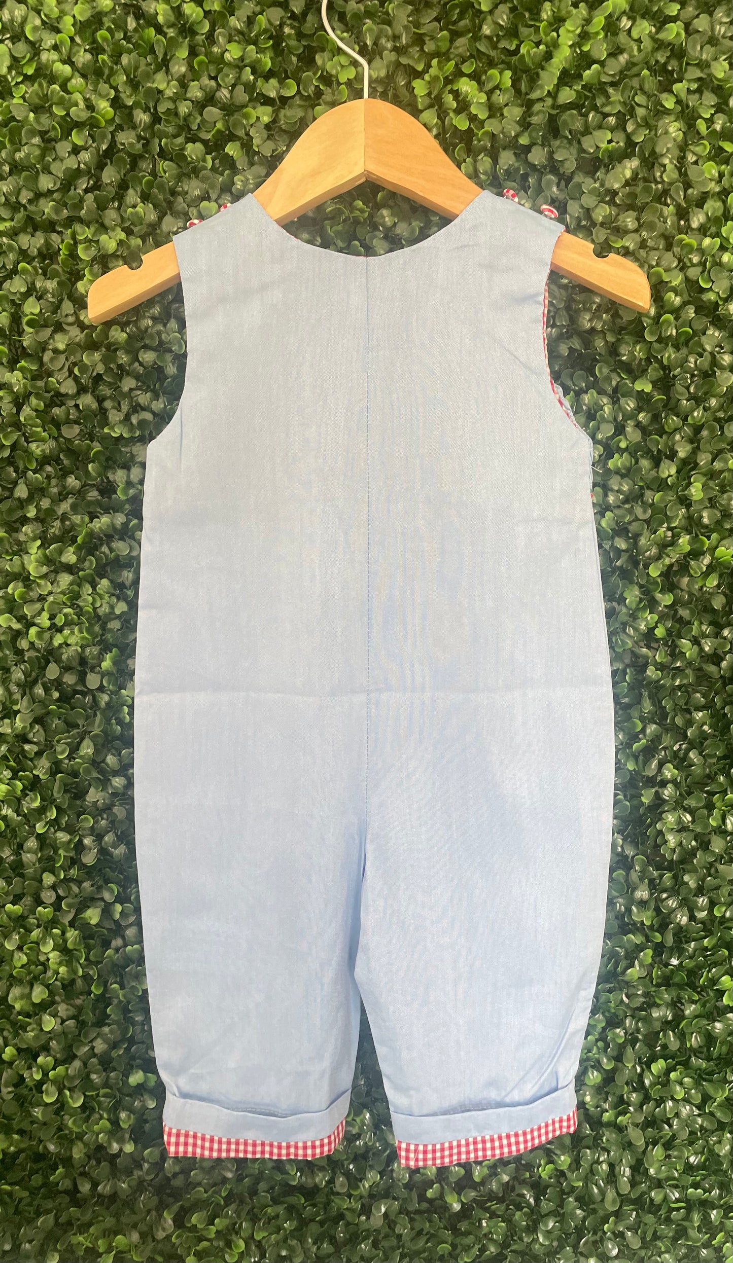 Light Blue Smocked Santa and Sleigh Overalls