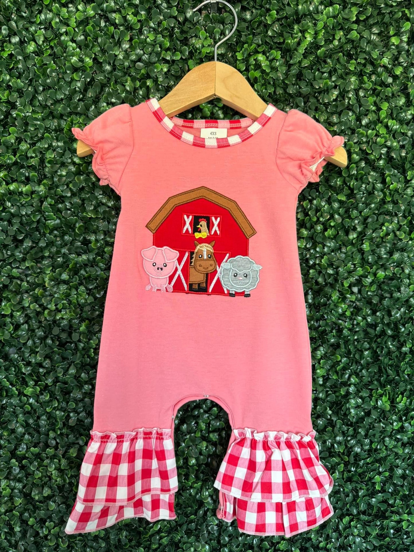 Short Sleeves Farm Baby Girl Romper