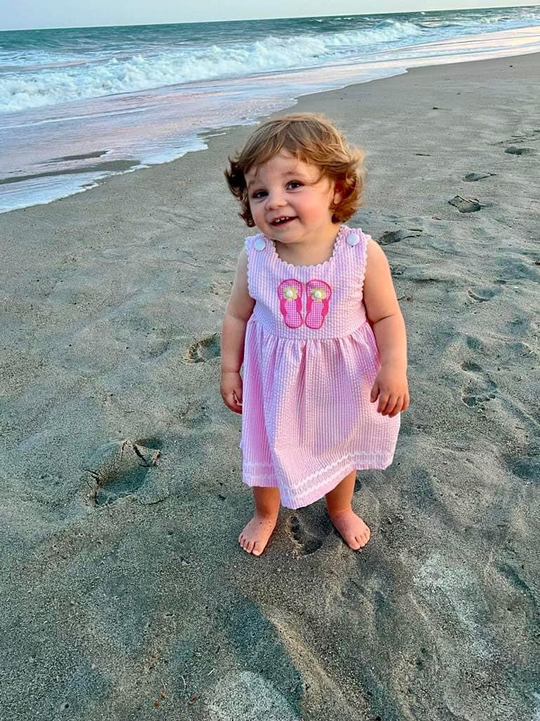 Pink Seersucker Pom Pom Flipflops Dress