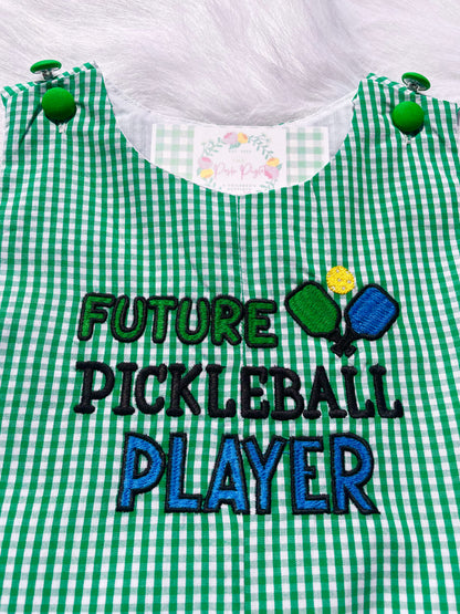 Future Pickleball Player Green Gingham Romper