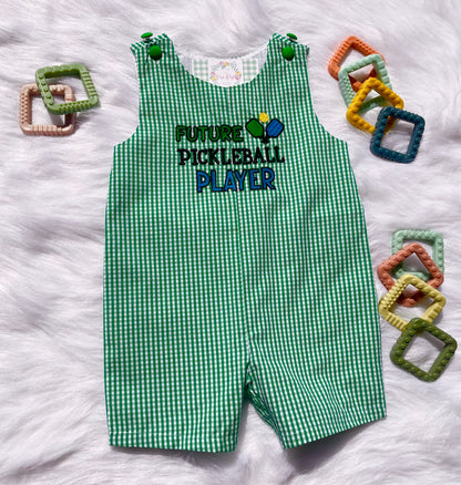 Future Pickleball Player Green Gingham Romper