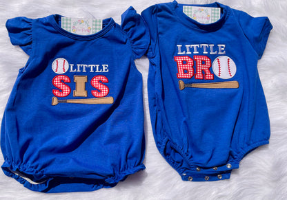 Little Sis Baseball Appliqué Baby Bubble