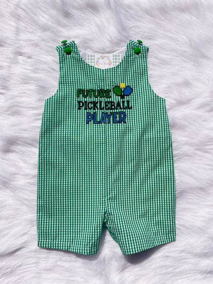 Future Pickleball Player Green Gingham Romper