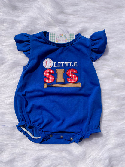 Little Sis Baseball Appliqué Baby Bubble