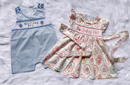 Blue Birthday Boy Smocked Shortalls