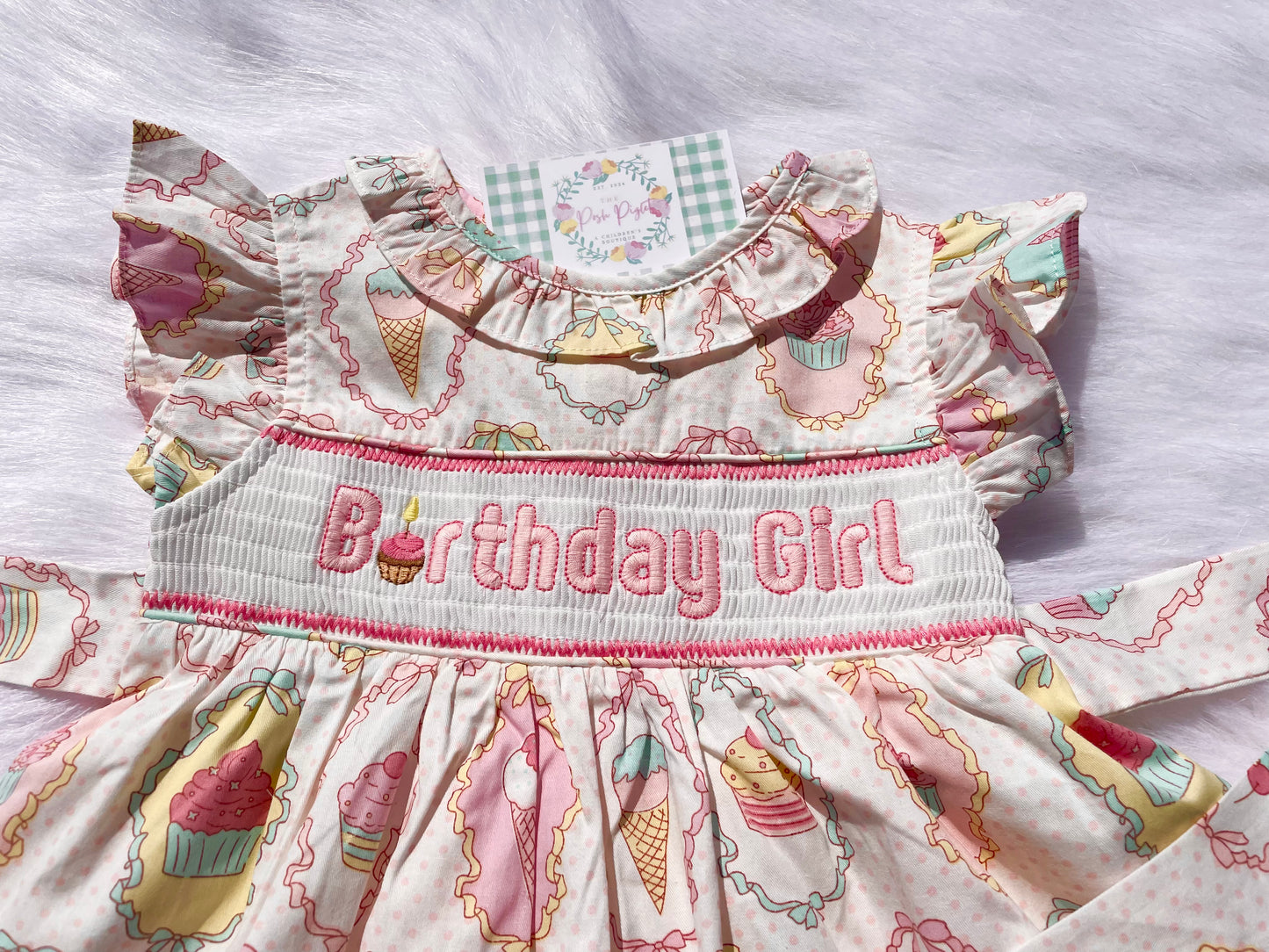 Pink and White Birthday Girl Smocked Dress