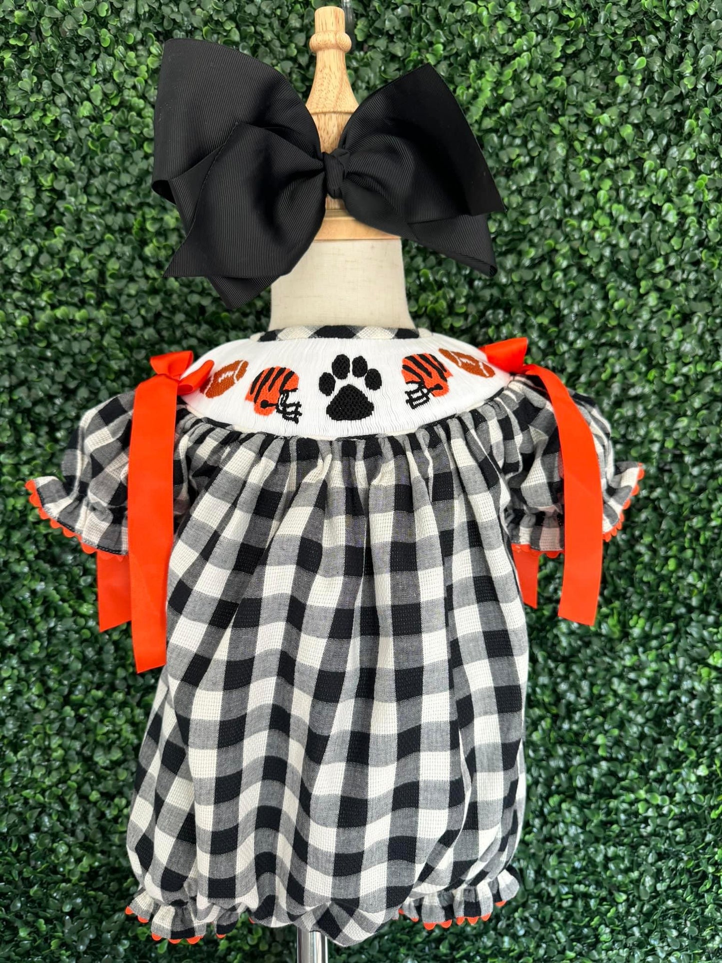 Hand smocked Orange and Black Football Bubble