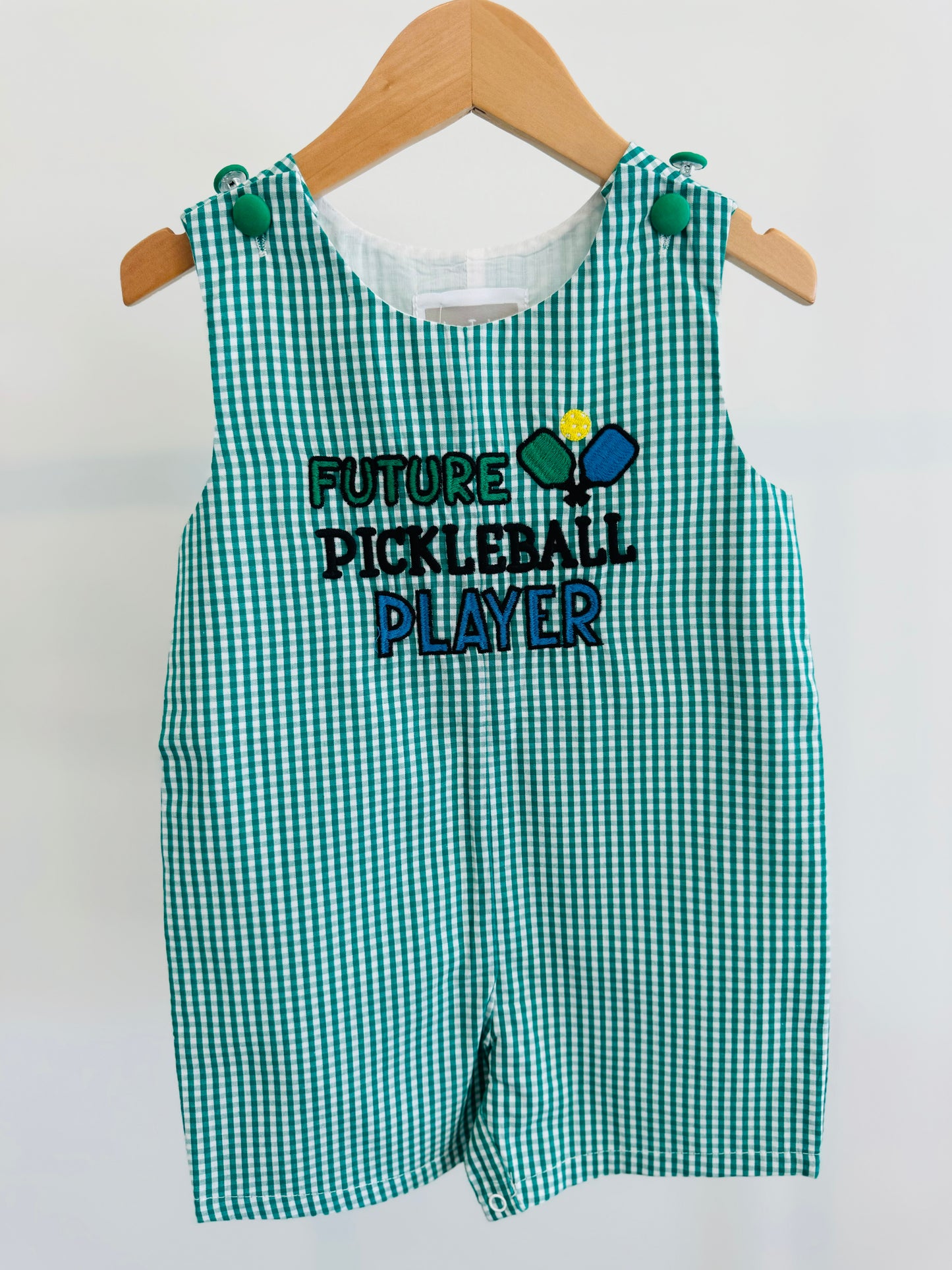 Future Pickleball Player Green Gingham Romper