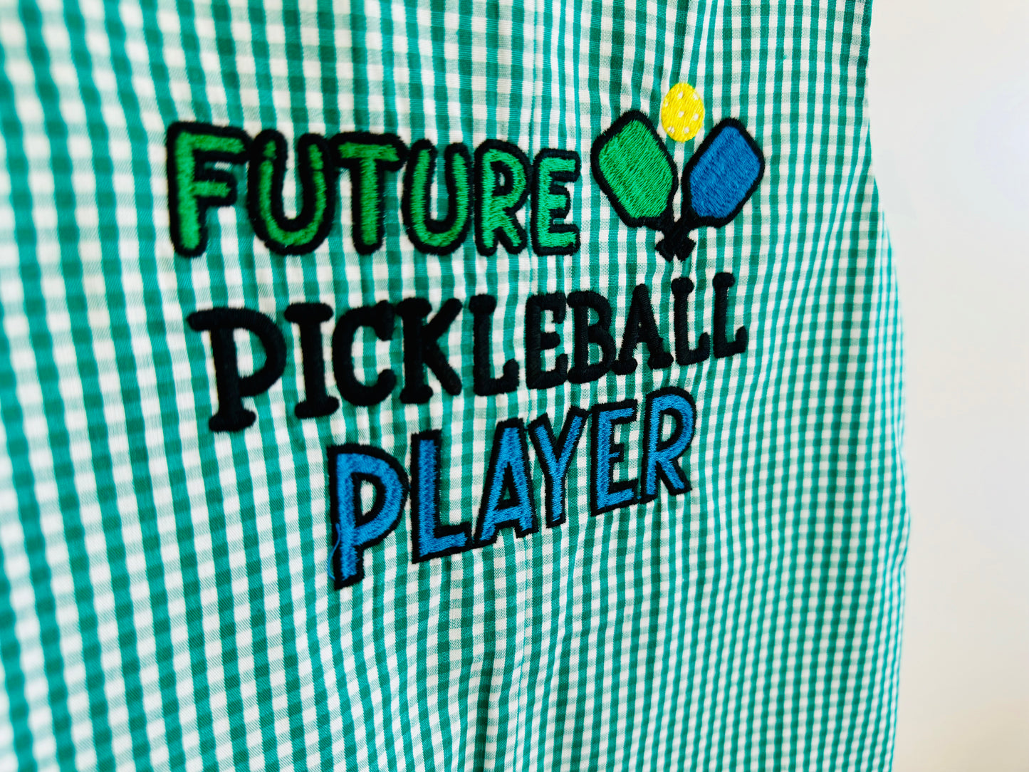 Future Pickleball Player Green Gingham Romper