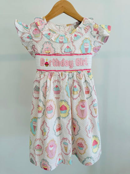 Pink and White Birthday Girl Smocked Dress