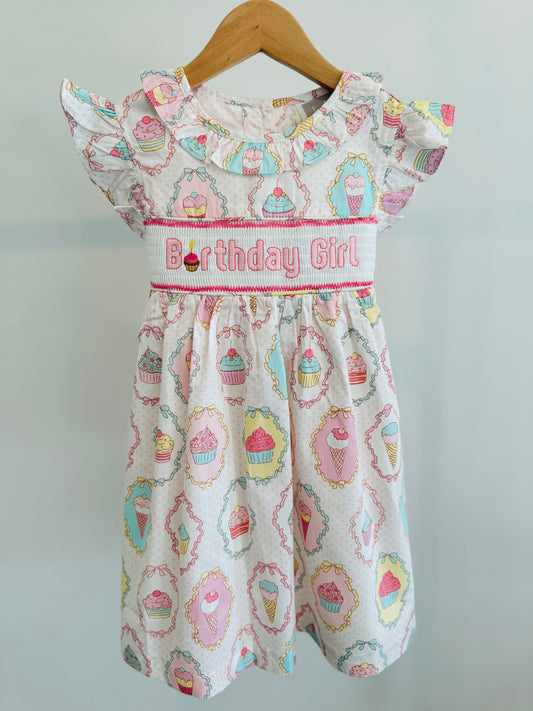 Pink and White Birthday Girl Smocked Dress