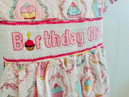 Pink and White Birthday Girl Smocked Dress