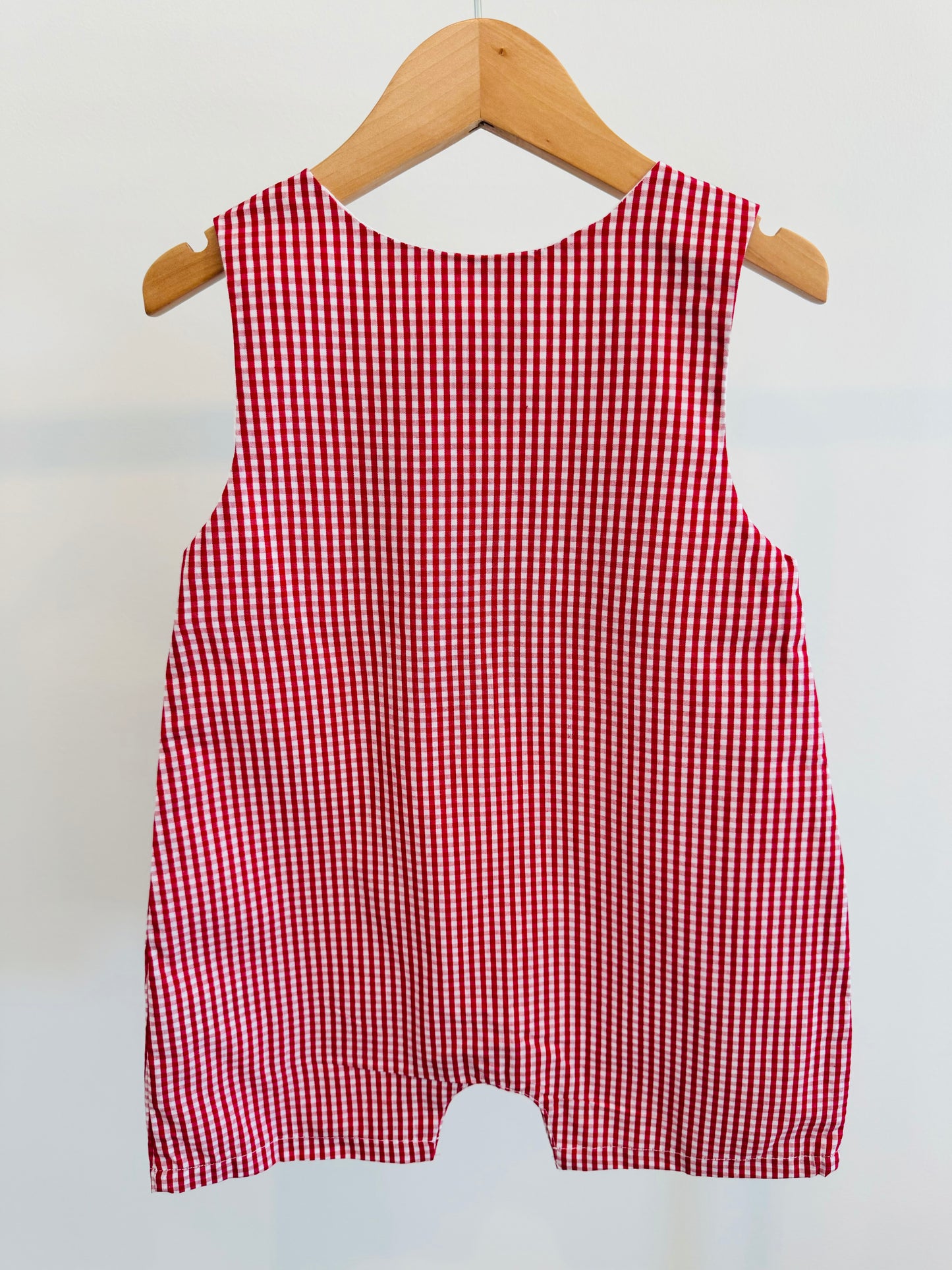 Red Gingham Baseball Smocked Shortalls