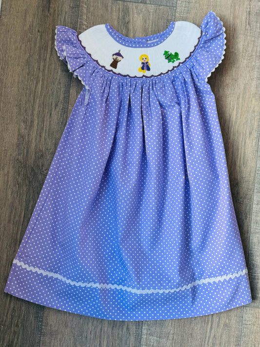 The Lost Princess Purple Polka-Dot Smocked Dress