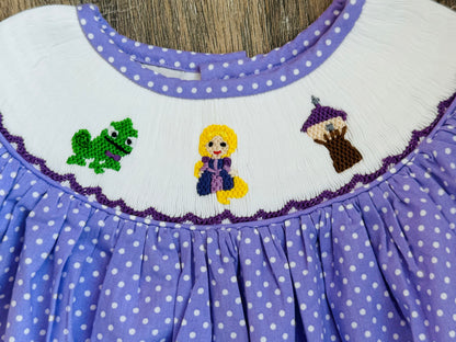 The Lost Princess Purple Polka-Dot Smocked Dress