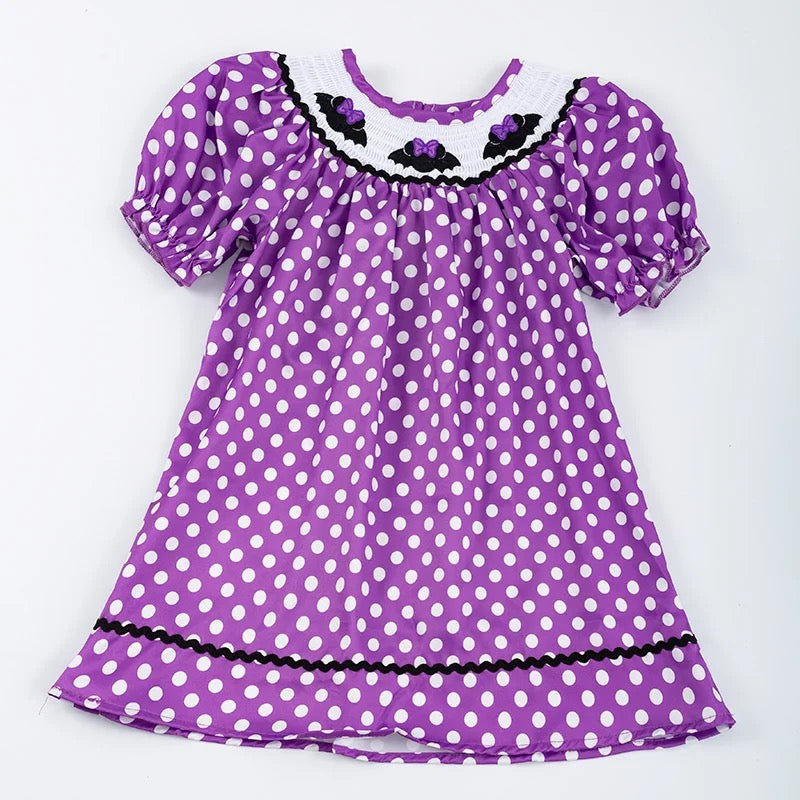 Purple Minnie Bat Smocked Dress