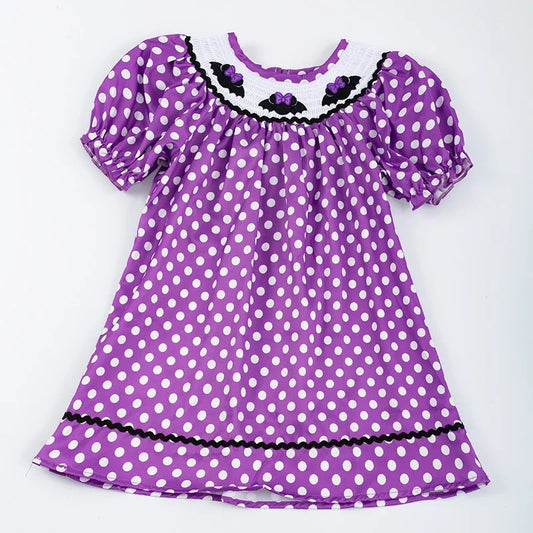 Purple Minnie Bat Smocked Dress