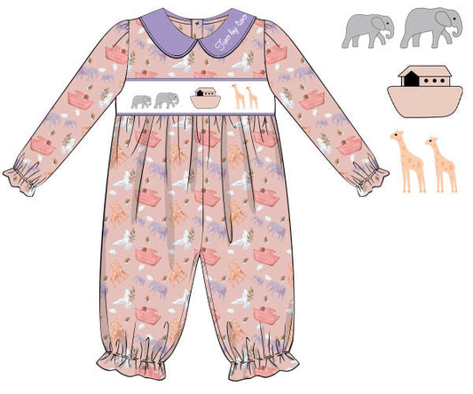 PO1228 Noah's Ark Girl's Romper PREORDER
