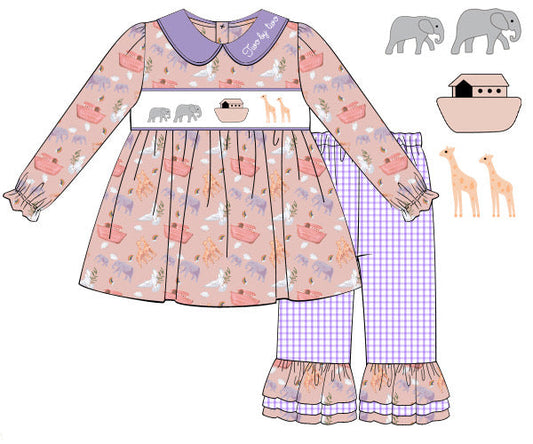 PO1228 Noah's Ark Girl's Pants Set PREORDER