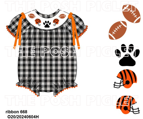 Hand smocked Orange and Black Football Bubble