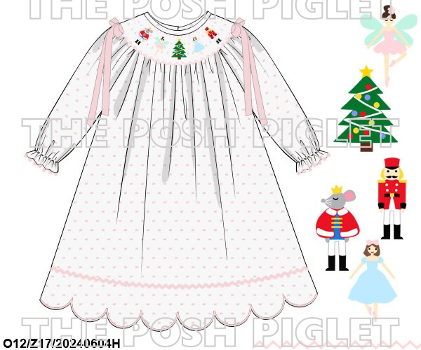 Nutcracker Hand Smocked Long Sleeve Gown