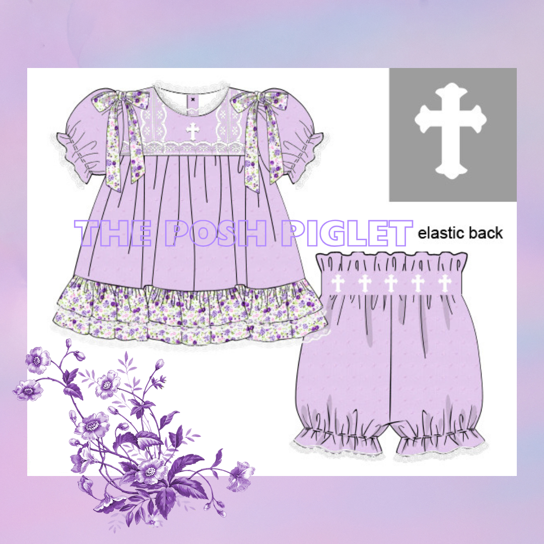 Lavendar Swiss Dot Cross Bloomer Set PREORDER