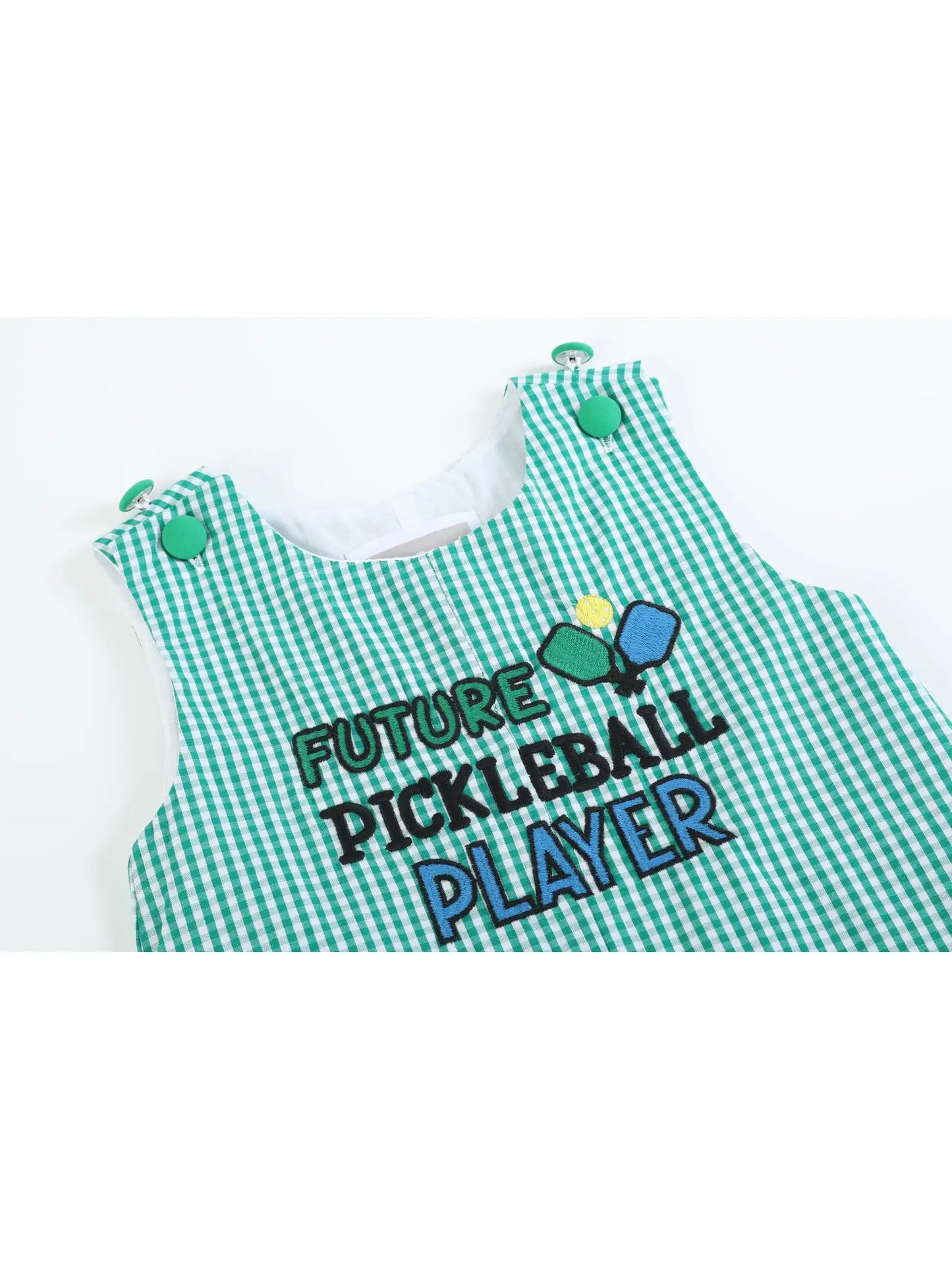 Future Pickleball Player Green Gingham Romper