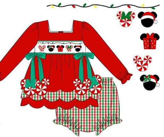 PO1225 Mouse Peppermint Girls Bloomer Set PREORDER