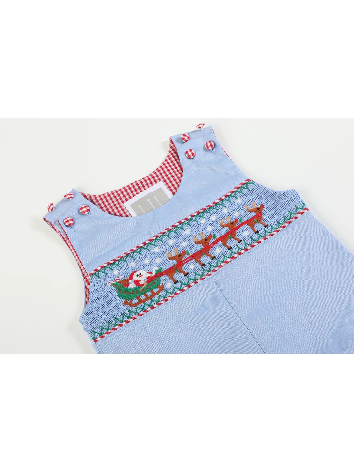 Light Blue Smocked Santa and Sleigh Overalls