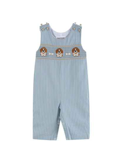 Light Blue Puppy Smocked Overalls