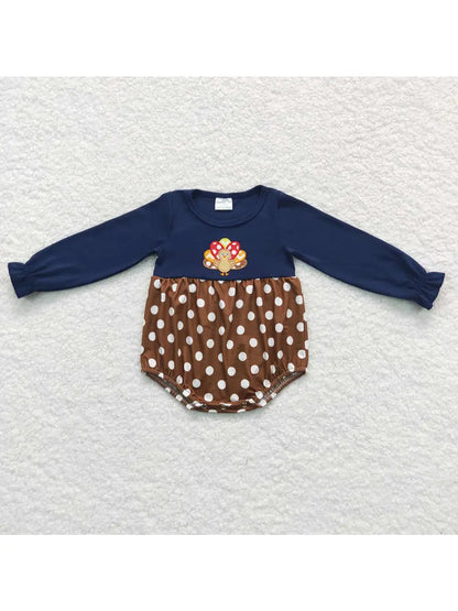 Navy Blue Turkey Appliqué Girls Bubble