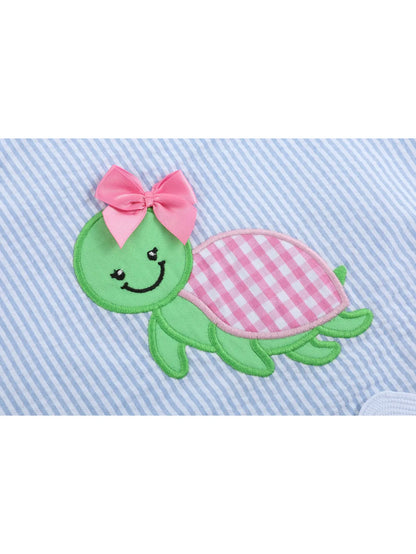 Light Blue Seersucker Turtle 2pc Bloomer Set