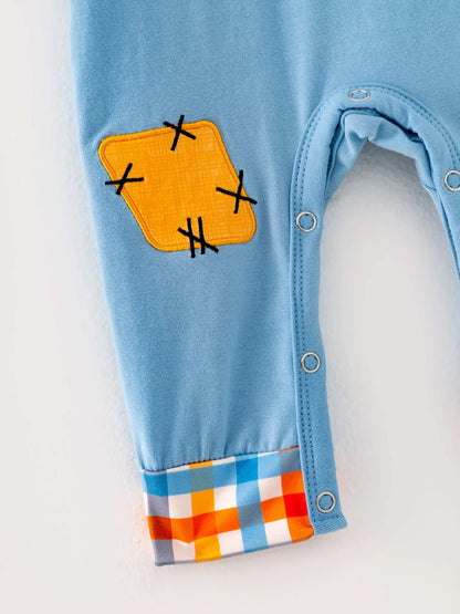 Blue Plaid Pumpkin Patch Boy Romper