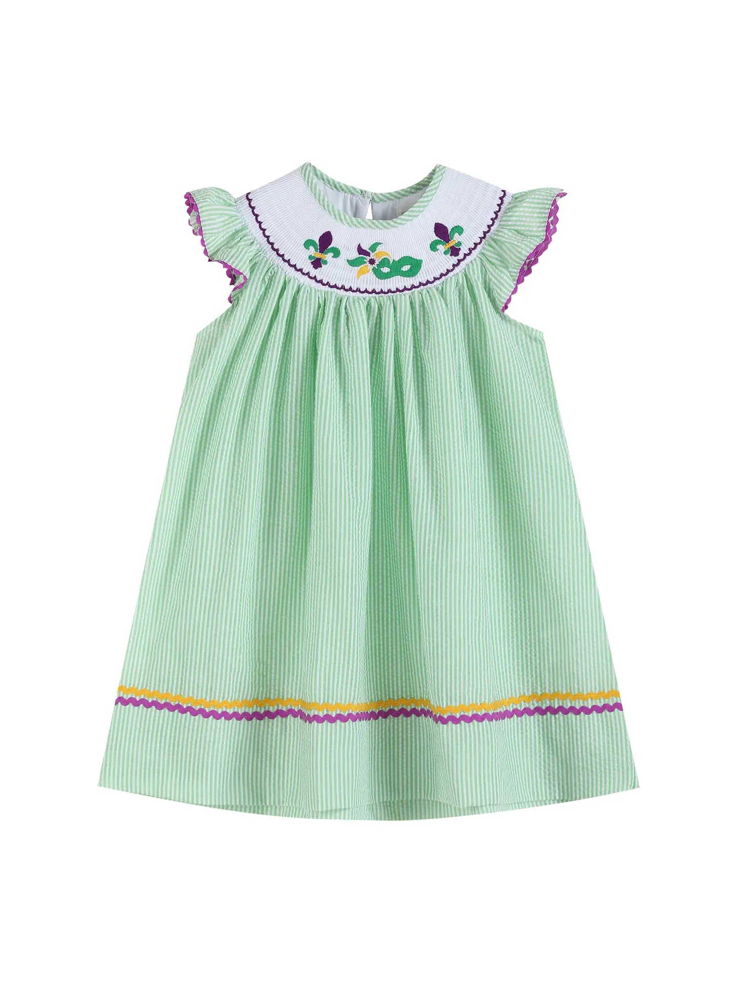 Green and Purple Mardi Gras Smocked Bishop Dress