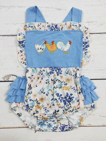 Chicken Appliqué Girls Bubble with Ruffle