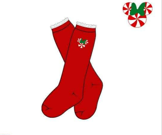 PO1225 Mouse Peppermint Embroidered Socks PREORDER