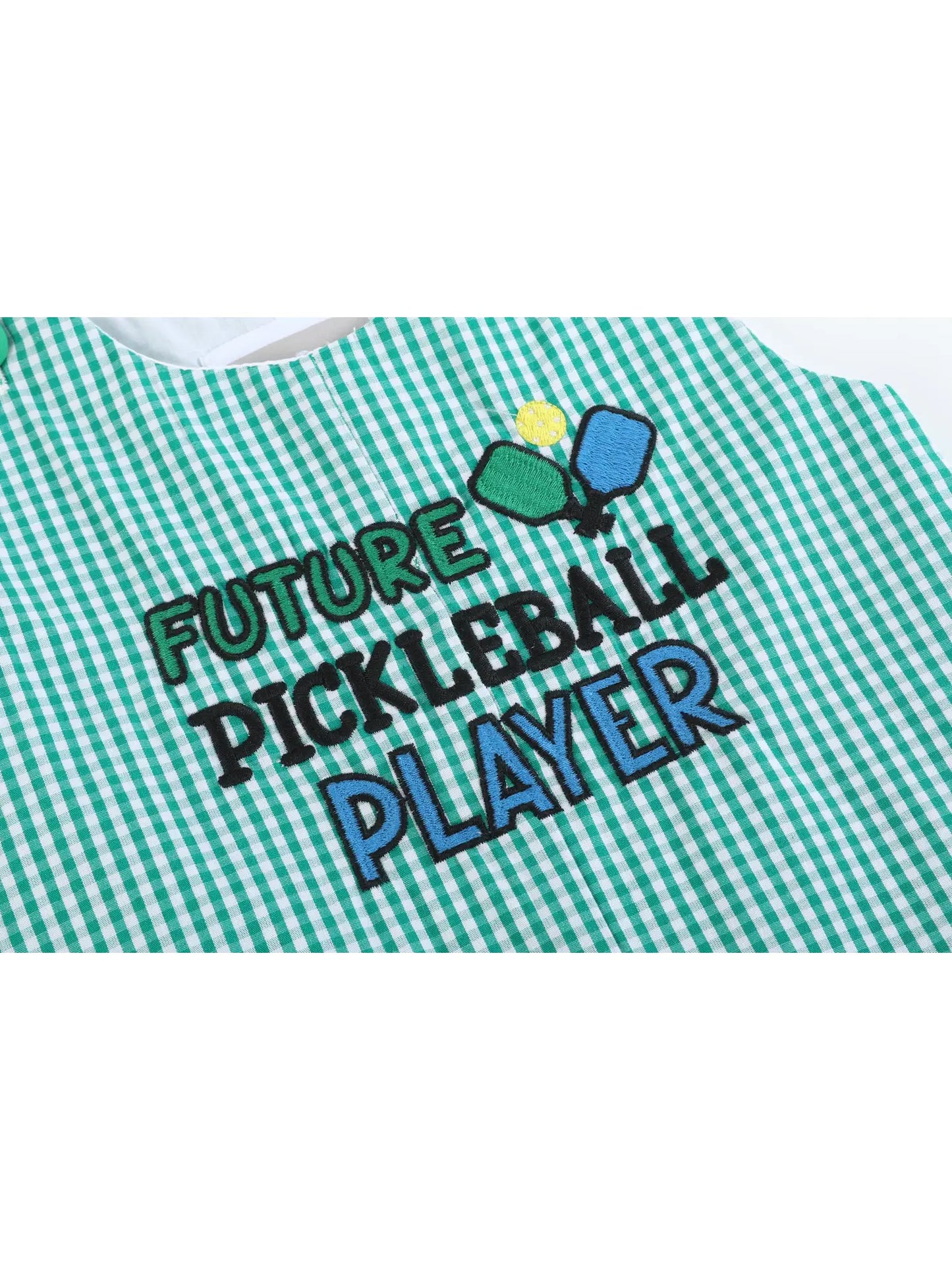 Future Pickleball Player Green Gingham Romper