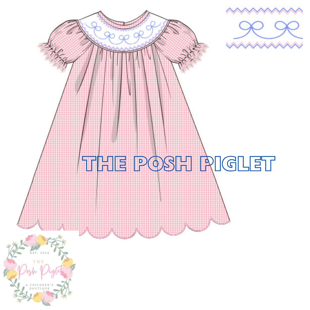 Pink and Blue Bow Bishop Dress PREORDER